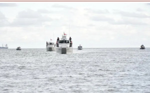 Tiga Kapal Patroli TNI AL Latihan Manuver Keamanan di Perairan Papua Tengah