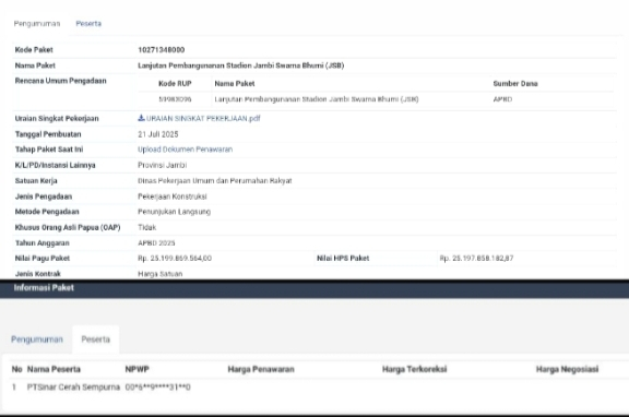 PT Sinar Cerah Sempurna Kembali Ditunjuk Menjadi Kontraktor Proyek Stadion Jambi Swarna Bhumi. 