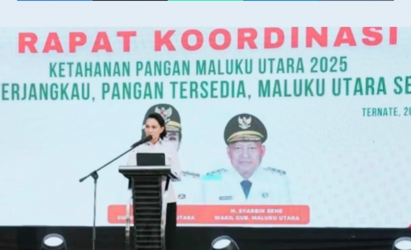 Sambutan Gubernur Maluku Utara, Sherly Tjoanda Laos Rapat Koordinasi Ketahanan Pangan pada Rabu 20 Agustus 2025.