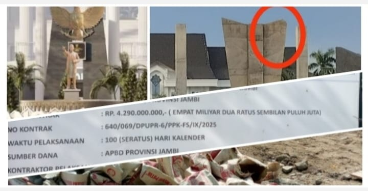 Proyek Penataan Kawasan Kantor Gubernur Jambi Diduga Dikerjakan Asal-asalan. foto : Erwin Ros