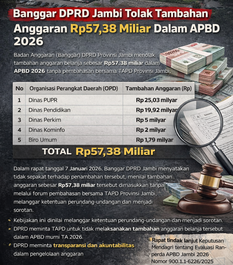 Anggaran Rp57 Miliar Diduga Muncul Tanpa Persetujuan DPRD di APBD Jambi 2026