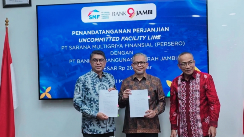 Peresmian kerja sama antara Bank Jambi dan PT Sarana Multigriya Finansial (SMF) Persero melalui penandatanganan Perjanjian Uncommitted Facility Line dengan nilai fantastis mencapai Rp200 miliar. (Foto: Istimewa)