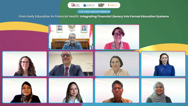 Webinar internasional bertema “From Early Education to Financial Health: Integrating Financial Literacy into Formal Education Systems” yang digelar secara virtual, Jumat (17/4/2026), 