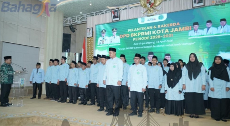 Wali Kota Kota Jambi, Maulana, resmi melantik Dewan Pengurus Daerah (DPD) BKPRMI Kota Jambi periode 2026–2031