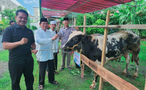 Polda Jambi Serahkan Sapi Kurban di Masjid Alfalah, Gubernur Serahkan Bantuan Presiden di Islamic Center