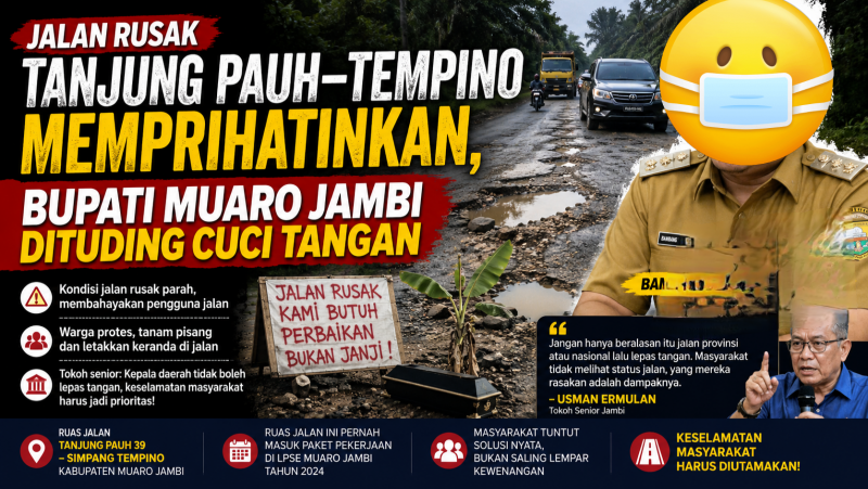 Kerusakan parah ruas Jalan Tanjung Pauh 39 hingga Simpang Tempino kembali menuai sorotan publik.