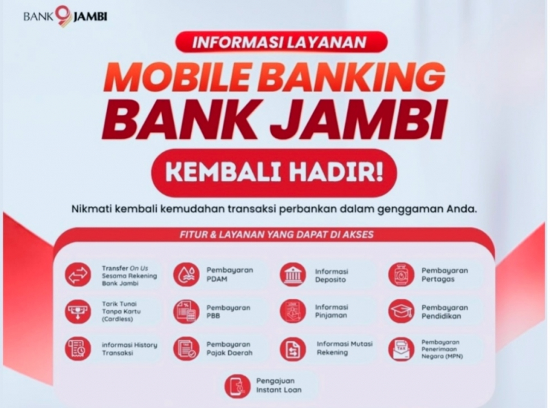 Layanan Mobile Banking Bank Jambi dapat digunakan nasabah mulai Selasa, 22 September 2026.